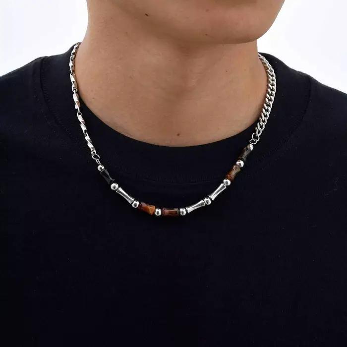 Collier en bambou d'acier inoxydable pour hommes
