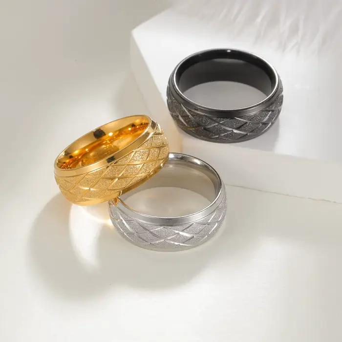 Alliance de mariage classique pour homme en acier inoxydable dorée et argentée givrée pour les occasions spéciales