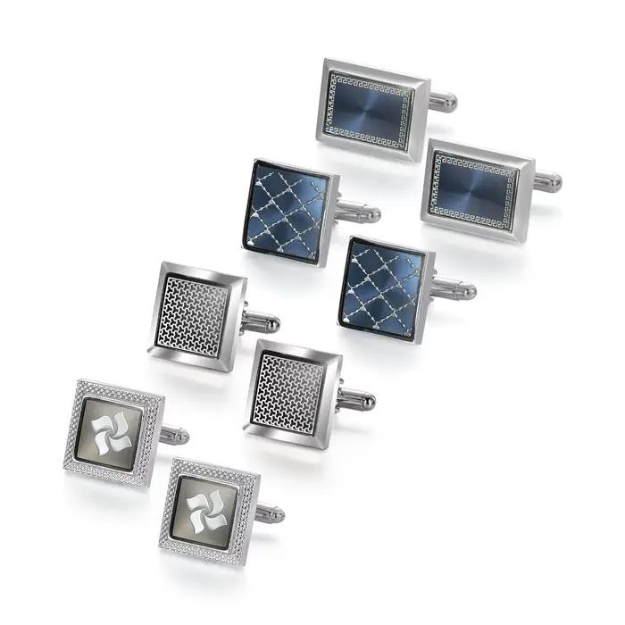 1/4 Paires de Boutons de Manchette Carrés pour Homme, Boutons de Manchette pour Chemise de Mariage, Boutons de Manchette Bleus en Cuivre, Attaches de Manchette pour Homme, Pince à Cravate