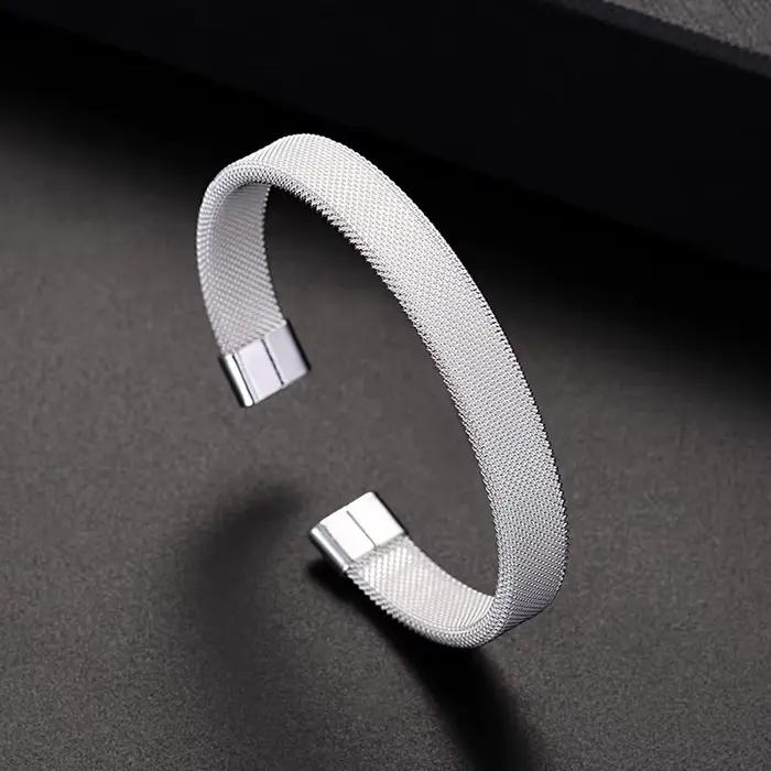 Bracelet fin en argent regardé 925 pour hommes et femmes, haute qualité, maille en argent, bracelet solide pour femme, bijoux jonc, manchette à breloques, mode
