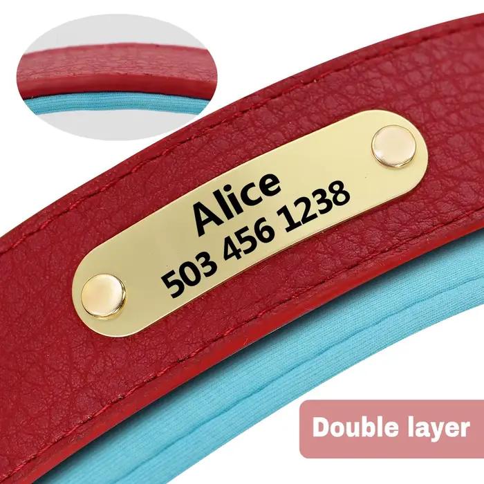 Collier de chien gravé personnalisé colliers de chiens rembourrés en cuir avec étiquette de plaque d'identification personnalisée 2 couches pour petits et grands chiens Pitbull