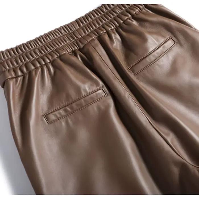Capable-Bermuda en cuir à cinq points pour femme, taille élastique, jambes larges, short avec poche, à la mode, mn 100%
