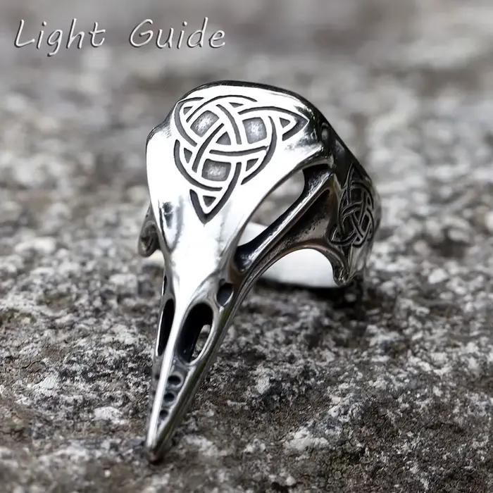Bague Homme Tête de Corbeau Guerrier Viking, Motif Nœud Celtique Vintage 2025, Mythologie Nordique, Bijou de Mode Imposant, Idéal pour Cadeau
