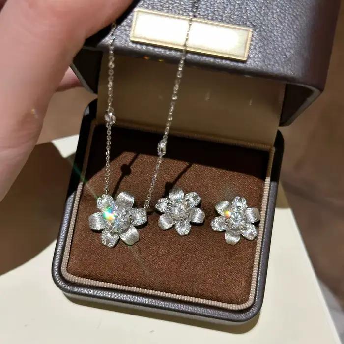 Bijoux rétro de Style français, Design floral, pendentif couleur or, colliers incrustés de Zircon, boucles d'oreilles, ensembles de bijoux pour femmes