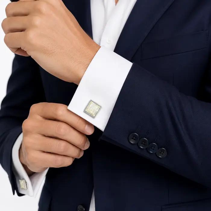 TOMYE Boutons de manchette pour hommes, boutons de manchette carrés de luxe en laiton plaqué argent avec nacre, bijoux pour chemise habillée, cadeaux