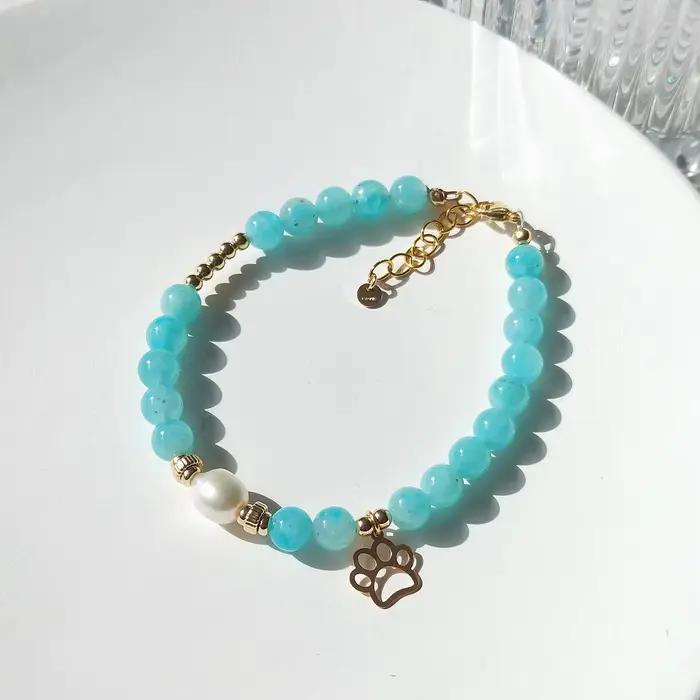 Lii Ji – Bracelet en pierre naturelle Amazonite, 2-6mm, breloques américaines remplies d'or 14K, bijoux faits à la main