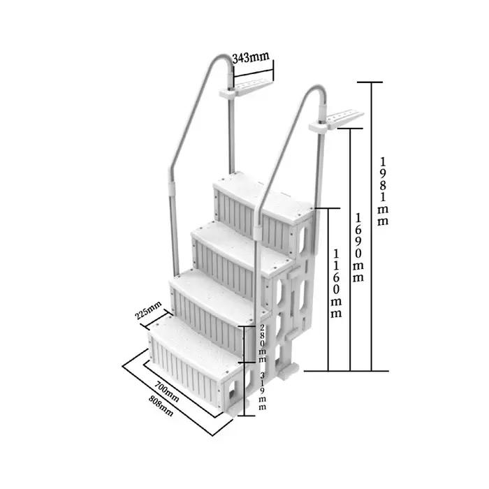Toboggan de piscine de spa d'été à 4 marches en acier inoxydable, avec pédales