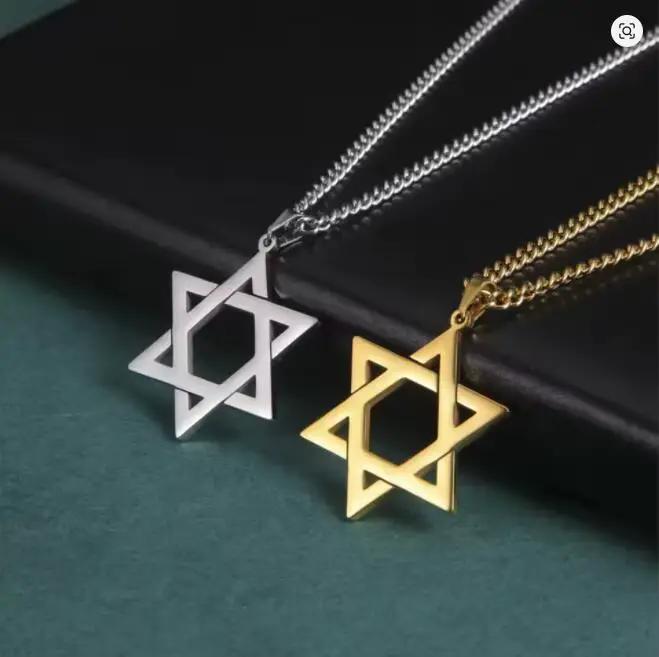 Collier pendentif étoile de David pour femmes et hommes, en acier inoxydable, couleur or argent noir, classique, étoile à Six branches, bijoux juifs
