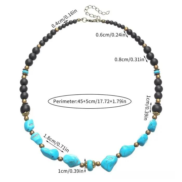 Collier Turquoise de Style ethnique classique pour hommes, Texture de perles irrégulières, accessoire réglable, collier de pays occidental pour hommes