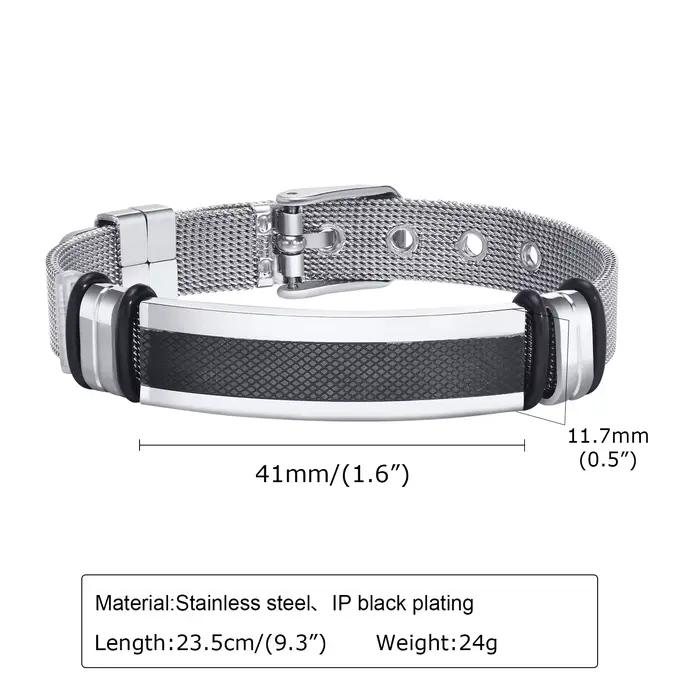 Bracelets en maille d'acier inoxydable pour hommes, bracelet de barre d'identification étanche, cadeaux pour mari, papa, père, fils, longueur réglable