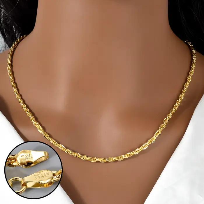 Chaîne torsadée classique italienne 750 unisexe, bijou quotidien, chaîne fine empilable, fermoir mousqueton, accessoire pour pendentif vierge