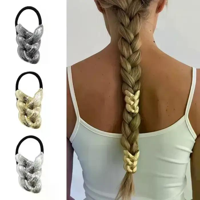 Élastique à cheveux tressé en métal, accessoire de coiffure tendance pour femmes et filles, pour queue de cheval quotidienne