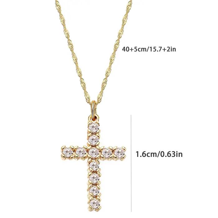 Collier croix en acier inoxydable plaqué or véritable 18 carats pour femmes et filles, ne ternit pas, étanche, bijoux de foi chrétienne de pâques, cadeaux