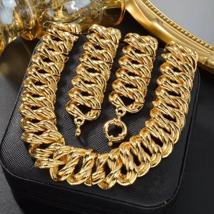Ensemble de bijoux 2 pièces pour femme, collection de bracelets, collier de luxe plaqué or couleur or, chaînes pour homme à maillons épais, cadeau
