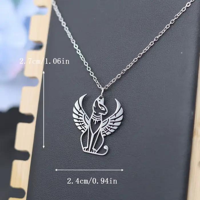Kinitial – collier avec pendentif chat sphérique de la mythologie égyptienne ancienne, pour femmes et hommes, chaîne tendance en acier inoxydable, bijoux cadeaux