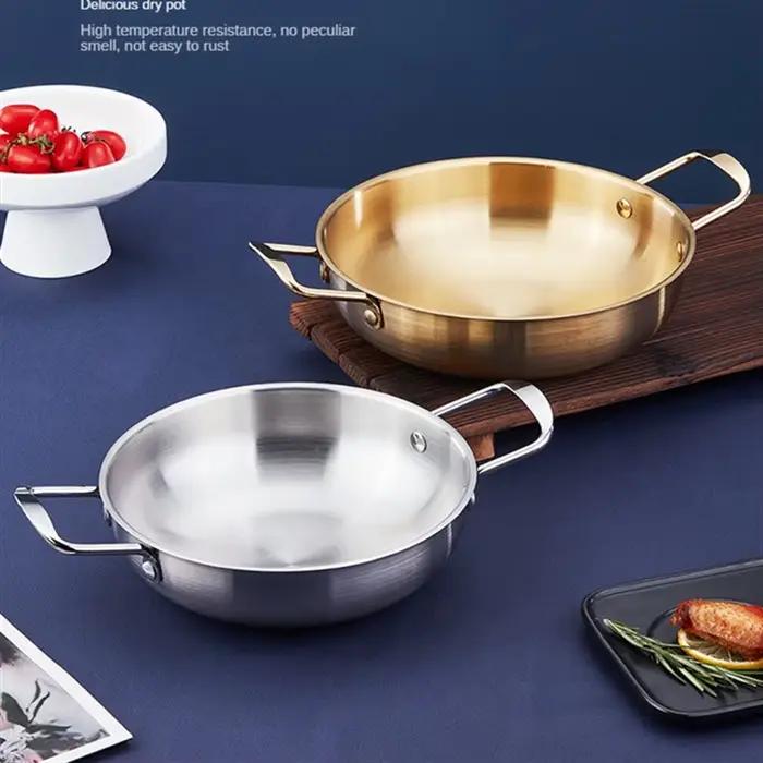 Ustensiles de cuisine en acier inoxydable, casserole sèches avec poignée, cuisson à domicile, poêle Paella, fruits de mer, Pot de riz, assiettes de collation de pique-nique