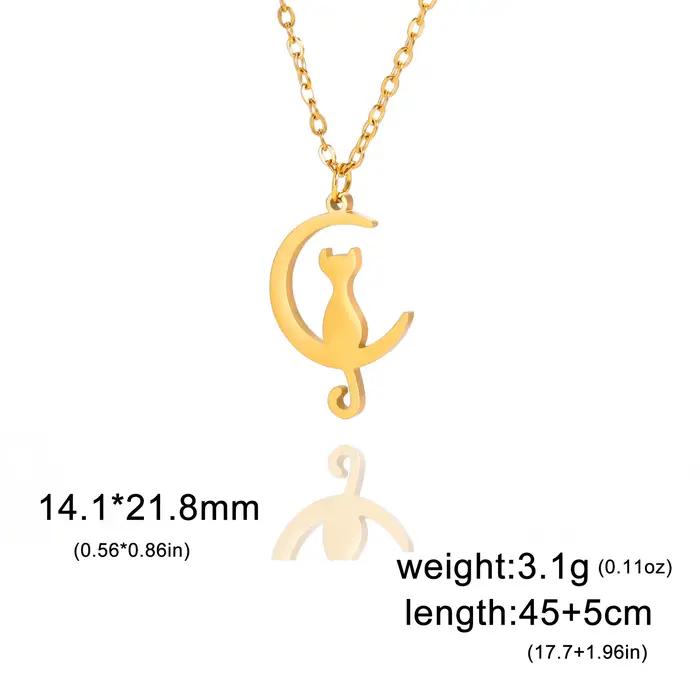 Collier pendentif chat lune croissante Skyrim en acier inoxydable pour femme, chaîne de cou, ras-de-cou, bijoux animaux mignons Kpop, cadeau d'anniversaire