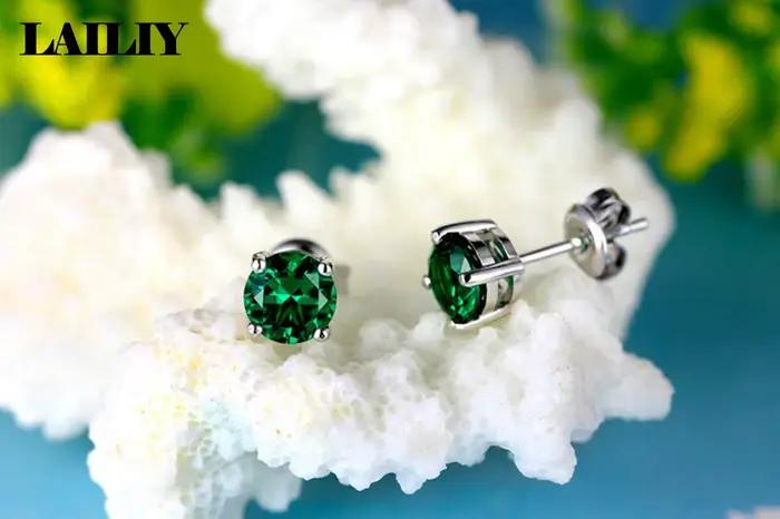 LAILIY Boucles d'oreilles émeraude en argent sterling 925 pour femmes, bijoux tendance