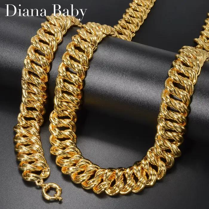 Ensemble de bijoux 2 pièces pour femme, collection de bracelets, collier de luxe plaqué or couleur or, chaînes pour homme à maillons épais, cadeau