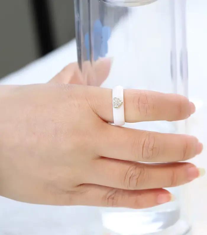 Bagues en céramique en acier inoxydable, noir et blanc, coeur d'amour, cubique, bijoux de fête européens