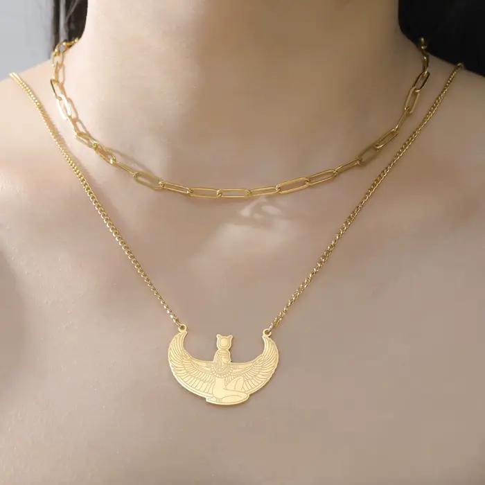 Collier en acier inoxydable avec pendentif déesse Isis égyptienne Kkjoy, protection spirituelle, mythologie vintage, bijou de prière délicat unisexe, cadeau