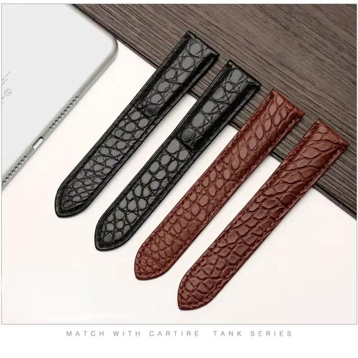 Bracelet pour homme Cartier en cuir véritable, modèle Tank Solo Key London Calibo, 20 22 23 24 25 mm, noir, marron, bleu