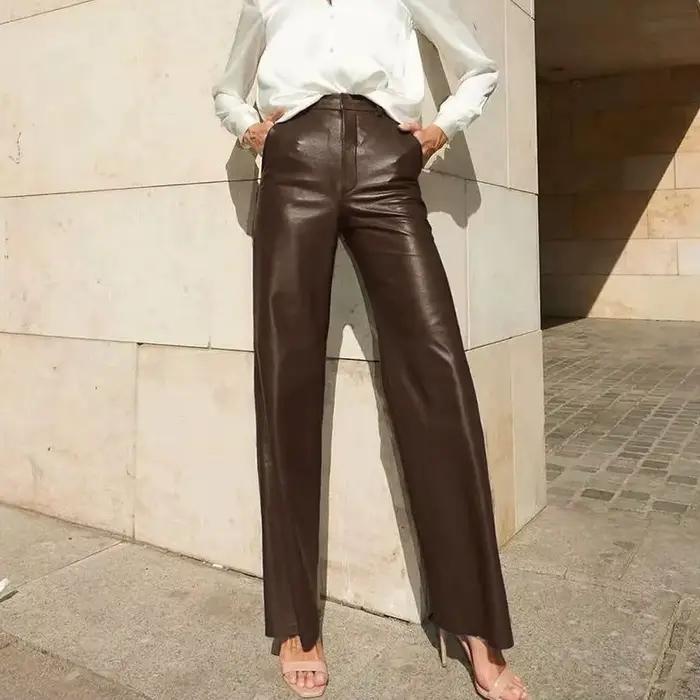 Pantalon en cuir PU pour femme, taille moyenne, coupe Bootcut, levage des fesses, Streetwear décontracté