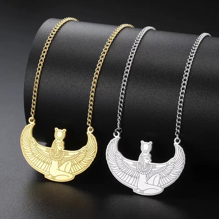 Collier en acier inoxydable avec pendentif déesse Isis égyptienne Kkjoy, protection spirituelle, mythologie vintage, bijou de prière délicat unisexe, cadeau