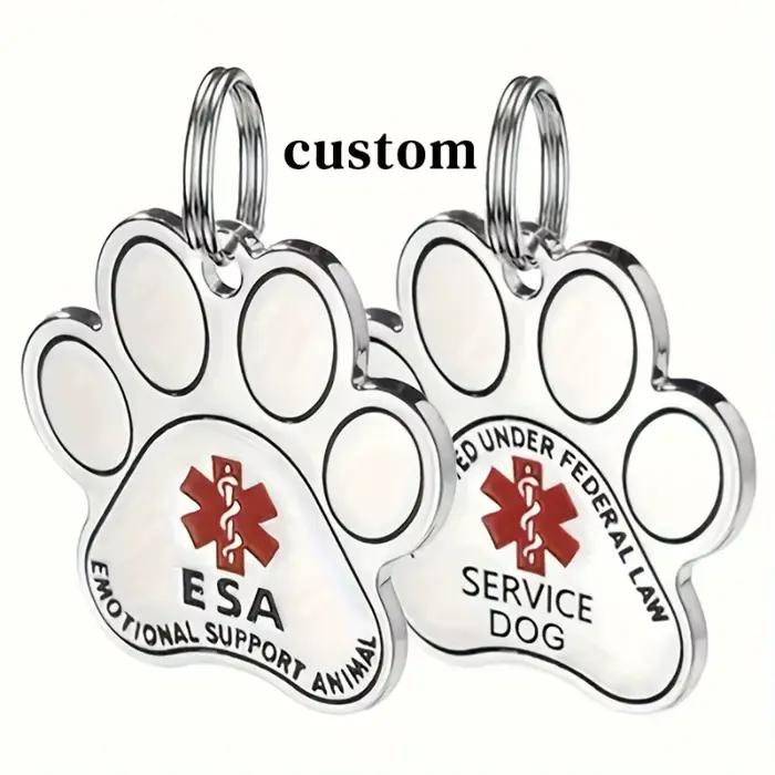 Plaques d'identification personnalisées pour chiens et chats, gravées, en alliage, avec nom et empreinte de patte, pour collier, pendentif, accessoires pour animaux de compagnie