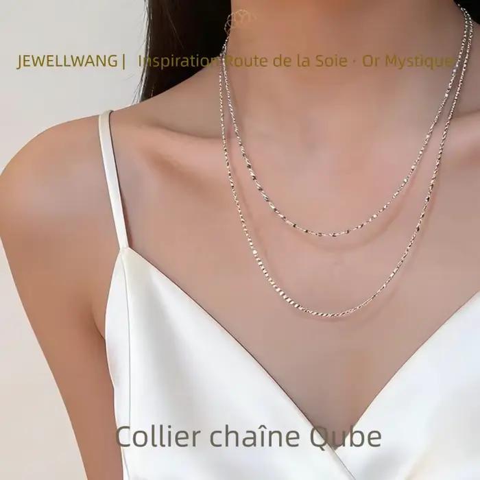 JEWELLWANG Collier de Clavicule Empilable Délicat en Argent S925 Plaqué Or K Épais, Chaîne Carrée Étoilée, Bijou Minimaliste de Luxe, Cadeau