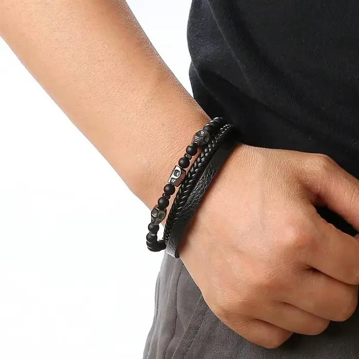 Bracelet en cuir de haute qualité pour hommes, classique, mode, œil de tigre, perles, multicouche, bijoux cadeau