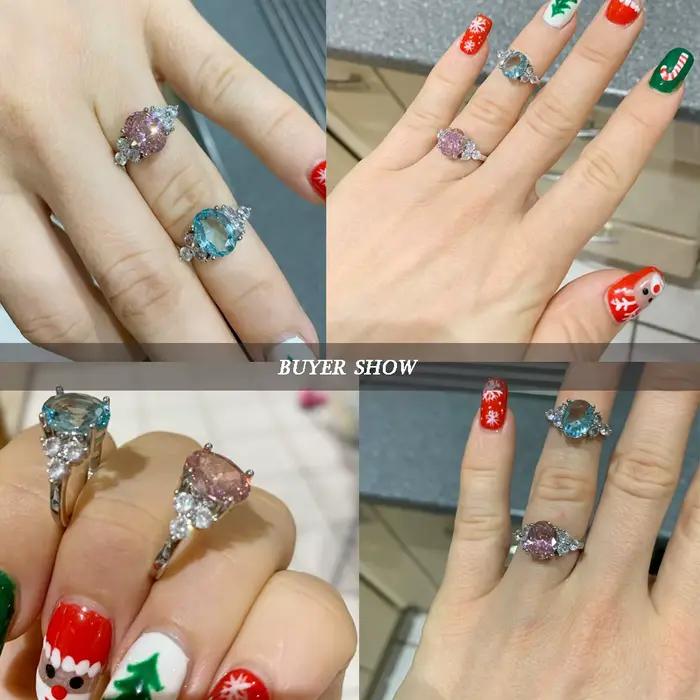 Bijoux pour femmes, bagues plaquées argent, zircon blanc, rose, bleu clair, champagne, ovales, bagues de mariage