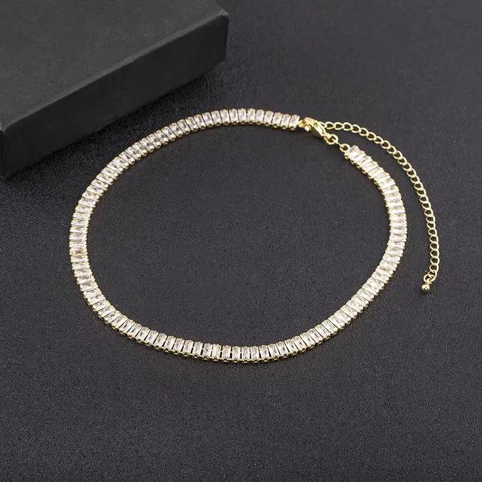 Nidin – collier de Tennis classique coloré pour hommes et femmes, rectangulaire, entièrement en Zircon, bijoux réglables, cadeau de fête de mariage