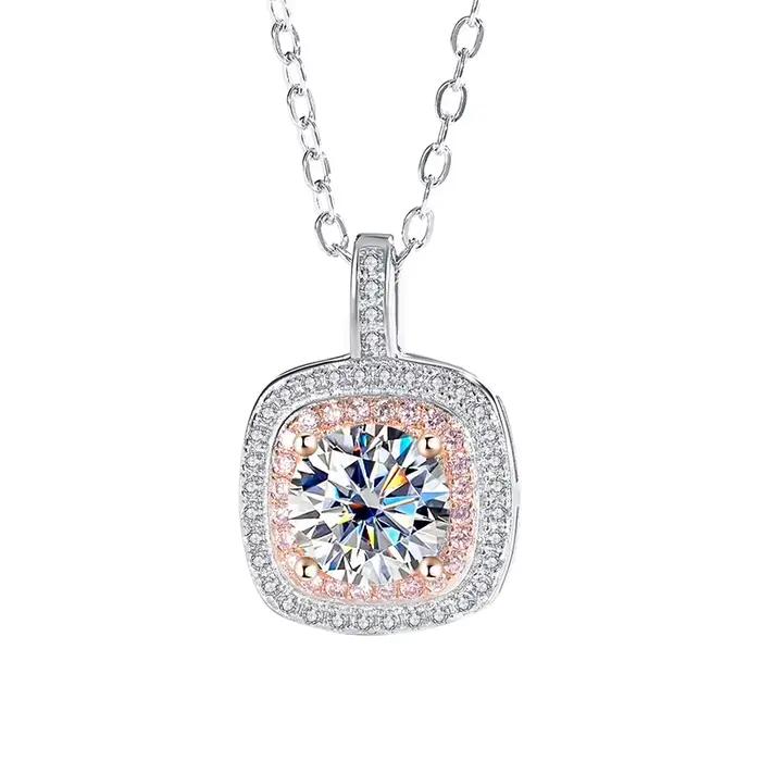 Collier pendentif carré en argent 925 saphir de haute qualité, classique et tendance, 2 carats