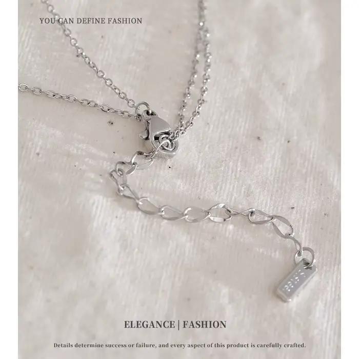 NiNice – collier en acier inoxydable, Double couche, empilé avec pendentif goutte d'eau en zircone cubique, à la mode, cadeau doux populaire