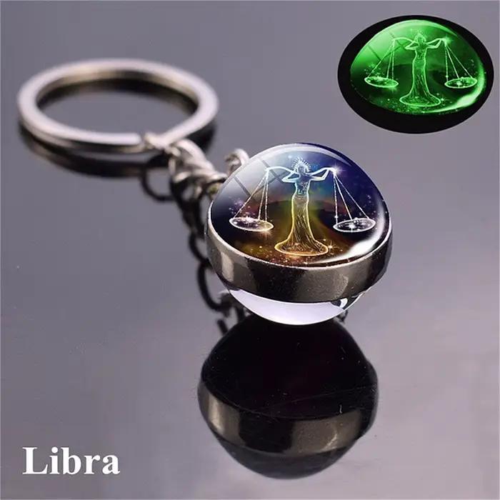 Porte-clés boule de verre Shoous 12 Constellations pour femme, porte-clés double face, signes du zodiaque, brille dans la nuit, cadeau d'anniversaire, nouveau