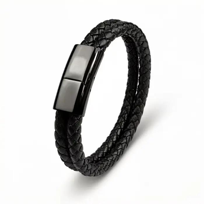 Bracelet en cuir tressé pour homme, fermoir magnétique de haute qualité, bracelet vintage réglable pour un usage quotidien