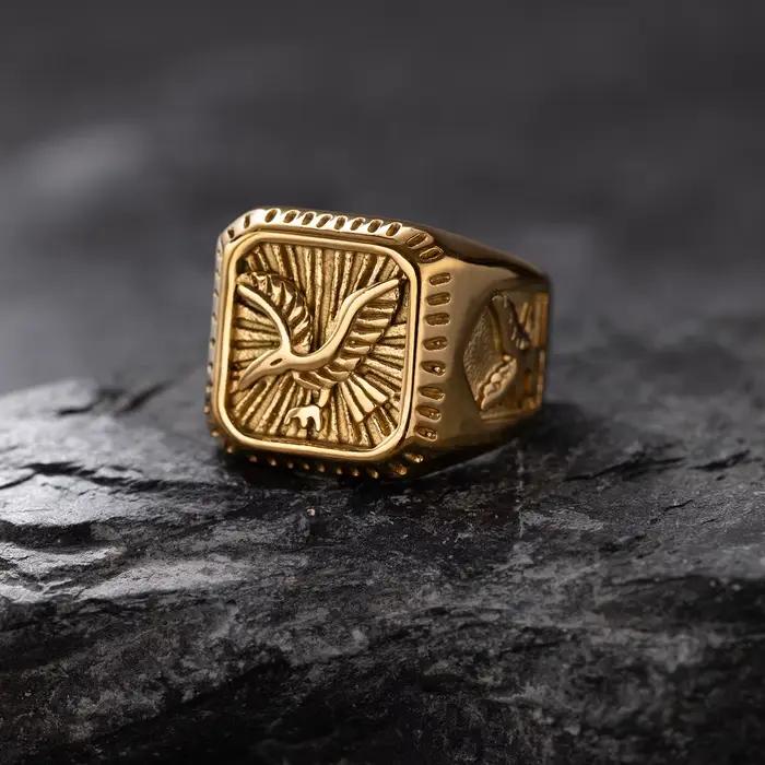 Bague chevalière aigle à tête blanche plaquée or pour homme, acier inoxydable, bijoux de bande