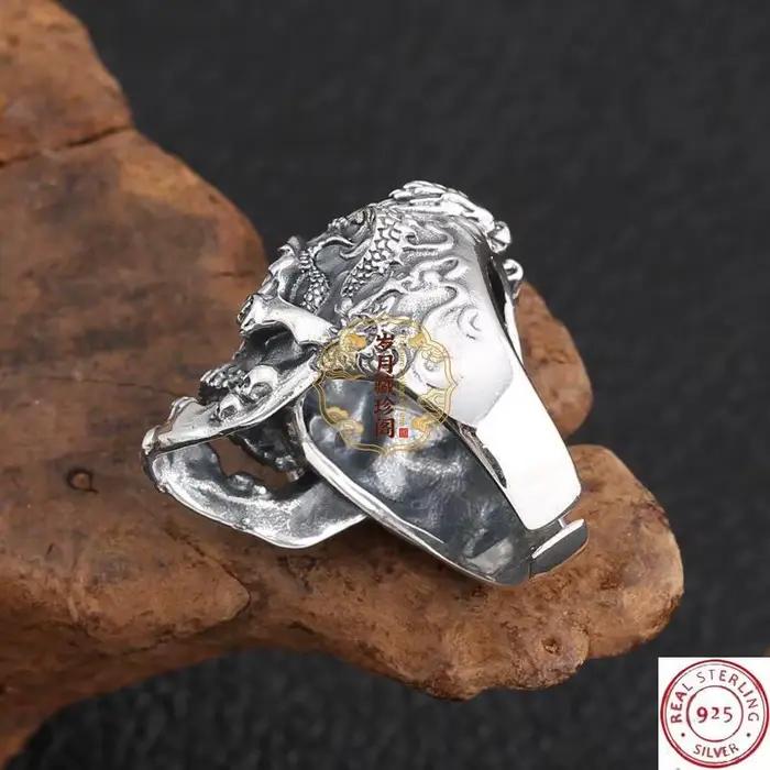 Bague Crâne Dominante Exagérée en Argent Thaïlandais Rétro, Style Punk Rock, Accessoires de Fête pour Motards, Excellents Cadeaux pour Amis Hommes