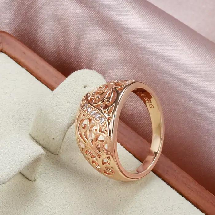 Kinel – bague tendance 2022 en or Rose, Micro incrustation de cire naturelle en Zircon, anneau creux à fleurs pour femmes, bijoux de mariage Vintage, 585