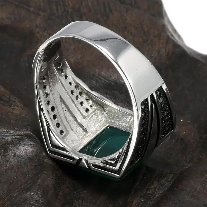 Bagues vintage en argent 925 pour hommes, bague en agate, matiques de couleur de charbon, bague de bijoux turcs, rétro cool, grand, garanti