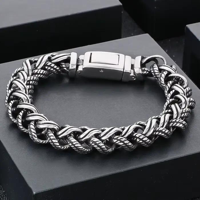 Bracelet vintage pour homme, en acier inoxydable tressé, chaîne à maillons torsadés, couleur or de luxe, bijoux pour poignet, cadeaux