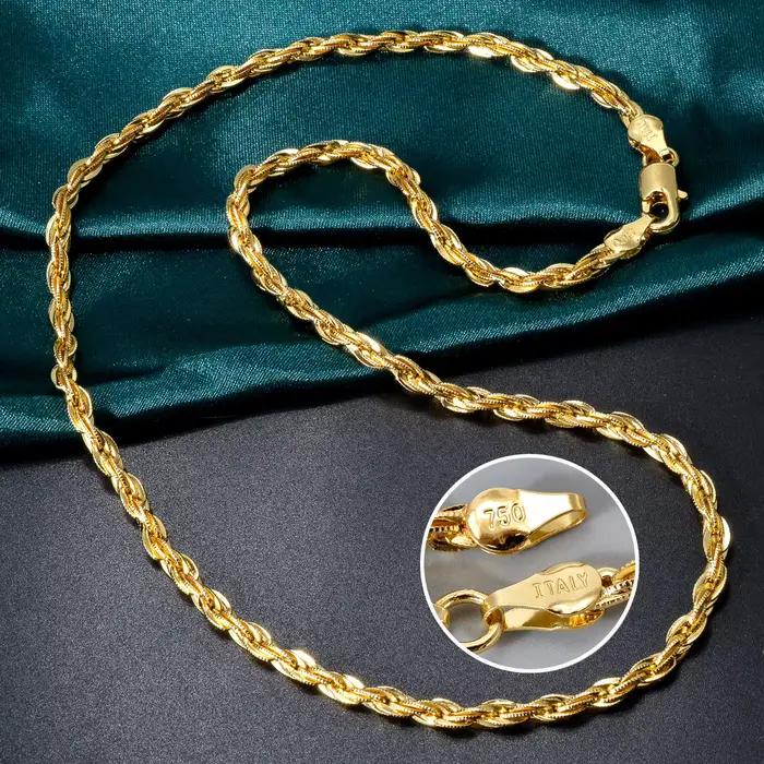 Chaîne torsadée classique italienne 750 unisexe, bijou quotidien, chaîne fine empilable, fermoir mousqueton, accessoire pour pendentif vierge