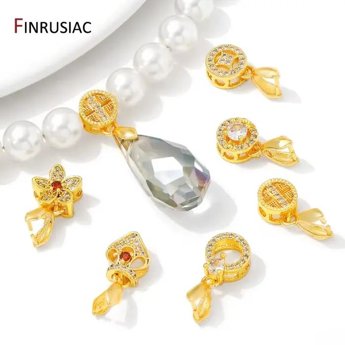 Laiton plaqué or 18 carats avec fermoirs de fianza de bijoux en Zircon pour la fabrication de colliers, fianza de pincement de pendentif pour fournitures de fabrication de bijoux à bricoler soi-même