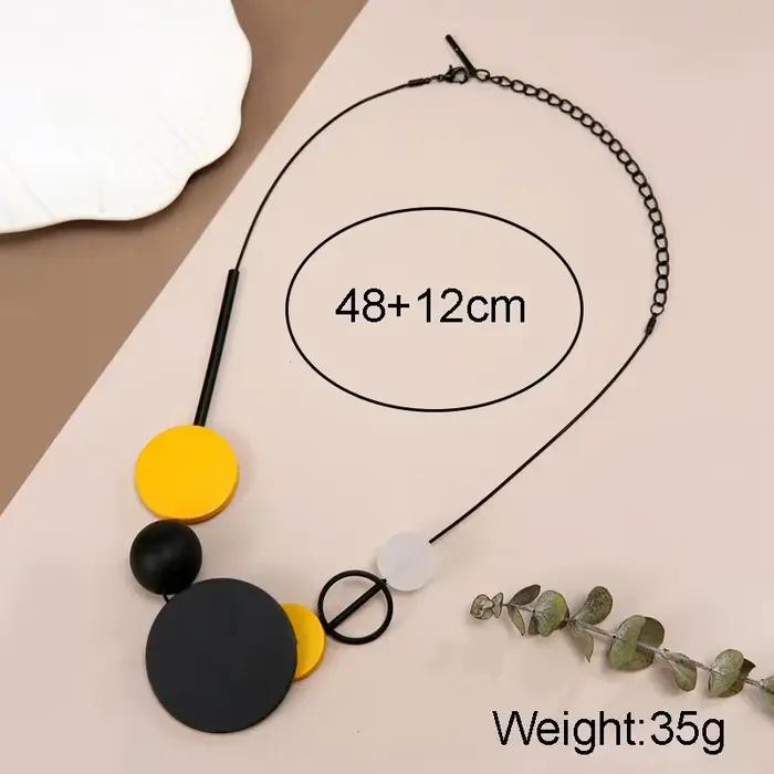 Collier pendentif en tranches rondes en bois noir naturel fait à la main pour femmes, colliers bavoir de déclaration, bijoux Vintage