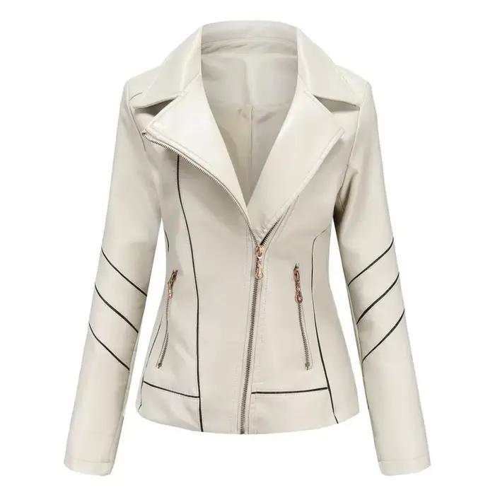Veste en simili cuir PU rouge pour femmes, vestes de motard décontractées à la mode, vêtements d'extérieur, hauts féminins, manteau en cuir noir pour printemps et automne