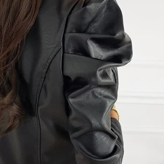 Veste en similicuir noir pour femme, manteau en cuir PU pour femme, vestes avec fermeture éclair, manches longues, col rond, haut féminin, mode