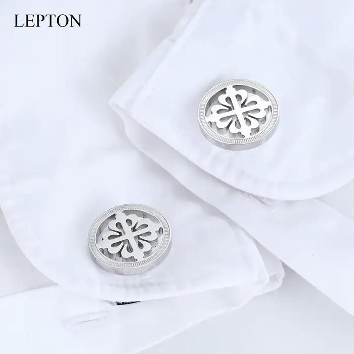 Lepton – boutons de manchette ronds en acier inoxydable pour hommes, couleur argent, cadeau de mariage, marié, Business