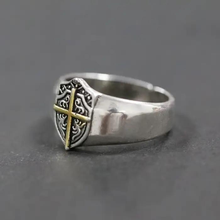 YIZIZAI hommes liberté chevalier bouclier croix anneau Vintage Punk Simple couleur argent bagues Cool Biker mâle bijoux accessoires