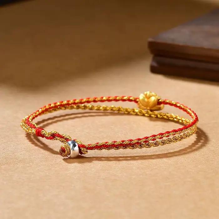 Bracelet en Corde Annie Rouge Tissé à la Main, Charmant, Plaqué Or, Style INS, Accessoire de Conception de Niche, pour Femme